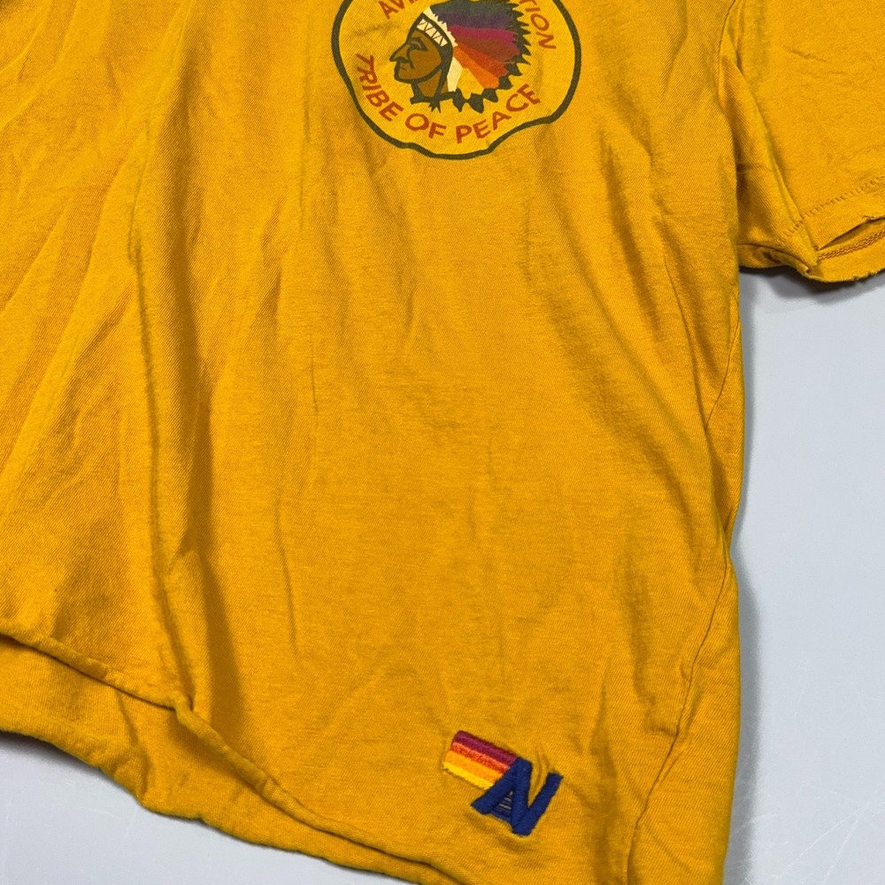 Aviator Nation Tribe of Peace Cropped T-Shirt Womens Medium Mustard Yellow Tee - Picture 2 of 9